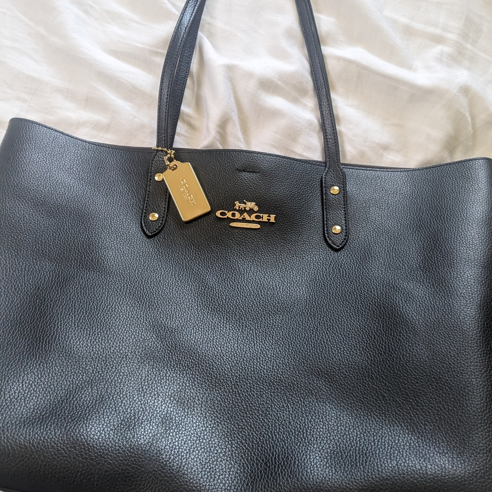 Coach Black Leather Town Tote Bag